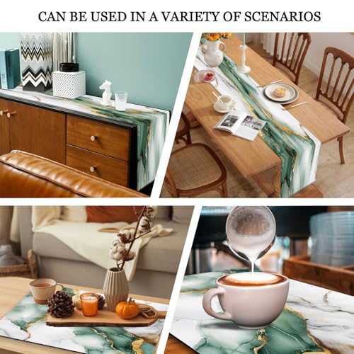 Mcalk Green Marble Table Runner and Placemats Set of 6, Marble Print Placemats, Modern Cloth Place Mats Indoor for Kitchen,Washable Linen Material for Dining Table - color: 02green