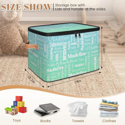 Custom Storage Bin, Personalized Keepsake Box, Bright Blue Green | Foldable Fabric Gradient Large Memory Bin with Handle Lid Lightweight Waterproof Dustproof, 14"L x 10.2"W x 10.4"H - color: Option 3