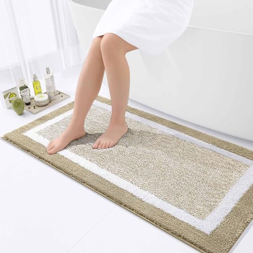 OLANLY Bathroom Runner Rugs 44x24, Long Bath Mats for Bathroom Floor, Beige | Non-Slip, Machine Washable, Quick Dry Shaggy Bath Carpet, Suitable for Bathroom Floor, Tub, Shower - color: Beige and White, size: 44" X 24"