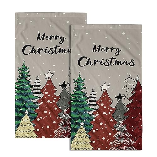 Giwawa Christmas Trees Hand Towels Set of 2 Winter Holiday Bath Towel Soft Kitchen Dish Towels Decorative Bathroom Towels for Guest Gym Spa - color: Christmas Tree
