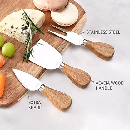 hecef Upgrade Bigger Cheese Board set of 4, a Acacia Wood Cheese Plate and 4 Pcs Knives, Charcuterie Platter Serving Tray for Appetizers, Feast, Housewarming, Cheese Serving - size: Large