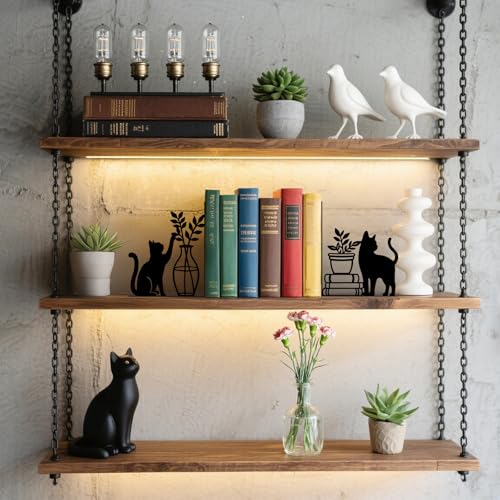 Metal Bookends Cat and Vase Book Ends for Shelves | Cat Bookends Decorative Unique Desk Bookend Black Non-Skid Book Stopper for Home Reading Bookshelf Decor Book Lovers Gift - style: Cat and Vase