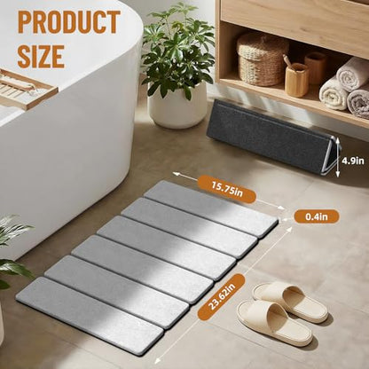 Luxspire Stone Bath Mat, Stone Mat Bathroom Foldable 24x16in 2PC,Light Gray | Quick & fast drying diatomaceous earth, Non-slip rubber base, Easy-clean surface for bathroom floor & kitchen counter - color: Light Gray