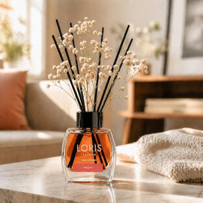Loris Fruity Reed Diffuser Set with Dried Flowers | Reed Diffusers for Home with Sticks | Bathroom Diffuser & Room Scent | Long-Lasting Home Fragrance | 120 mL / 4.06 fl oz - color: Fruity