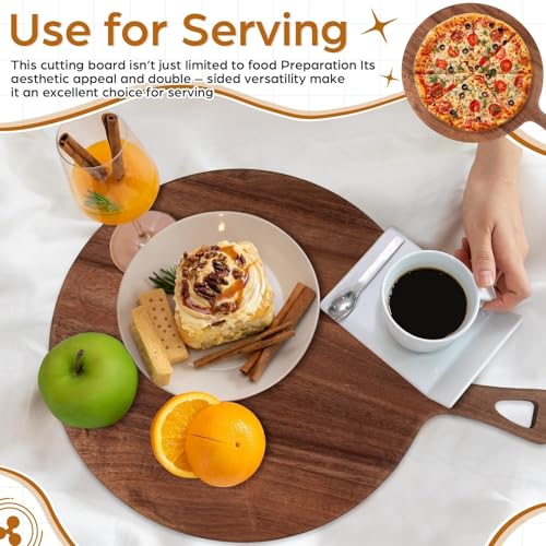 16.9 x 12.6 Inch Large Acacia Wood Cutting Board with Handle Large Round Wooden Cutting Boards Cutting Serving Board for Kitchen Meat Bread Cheese Pizza Vegetables Board Wedding Housewarming Gift - color: Large Acacia Wood, size: 16.9 x 12.6 Inch