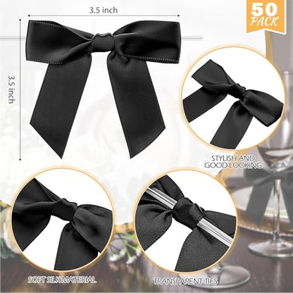 Zopeal Plastic Reusable Champagne Flute Glasses 6 oz and 50 Pcs Bow Set Acrylic Wedding Toasting Goblet 3.5" Bow Unbreakable Wine Cup for Bachelorette Bridal Shower Party(Clear and Black) - color: Clear and Black