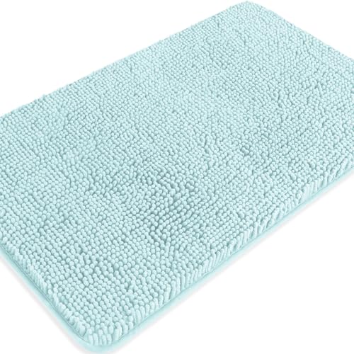 Aqua Bathroom Rugs – Absorbent and Washable Bath Mat, Non-Slip, Thick Soft Chenille Bath Rugs for Bathroom Floor, Shower, Sink - 20" x 32" - color: Aqua, size: 20" x 32"