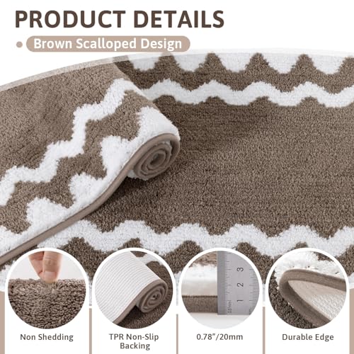 Findosom Bathroom Rugs Sets 5 Piece, Absorbent Soft Non-Slip Bath Rug Set | Washable Microfiber Shaggy Bath Mat Set with Bathroom Runner Rug, U-Shaped Toilet Rugs, Shower Rug & Toilet Lid Cover, Brown - color: Brown & White, size: 18"x26"+20"x32"+20"x48"+