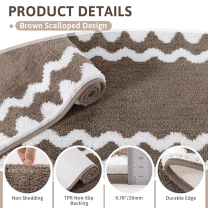 Findosom Bathroom Rugs Sets 5 Piece, Absorbent Soft Non-Slip Bath Rug Set | Washable Microfiber Shaggy Bath Mat Set with Bathroom Runner Rug, U-Shaped Toilet Rugs, Shower Rug & Toilet Lid Cover, Brown - color: Brown & White, size: 18"x26"+20"x32"+20"x48"+