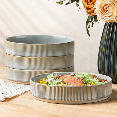7.5" Ceramic Pasta Bowls Set of 4, Salad Bowls | Versatile Serving Bowls for Pasta, Salad, Fruit & Noodles, Housewarming & Wedding Gift, Desert Sage - color: Desert Sage, size: 7.5 Inch