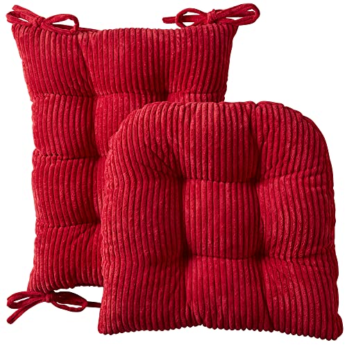 Sweet Home Collection Rocking Chair Cushion Premium Tufted Pads Non Skid Slip Backed Set of Upper and Lower with Ties, Velvet Red 5, (Pack of 5) - color: Velvet Red, style: 21" X 17"/17" X 17" (Pack of 5)