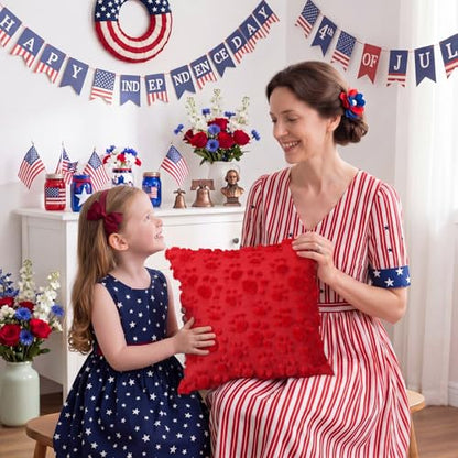 Tiamon 4 Pcs Patriotic 4th of July Throw Pillow Covers 18 x 18 Inch Pet Paw Prints Plush 3D Embroidered Pillow Cases Red Blue Pet Dog Cat Paw Cushion Covers for Independence Day Decor Sofa Bed - style: Paw Print