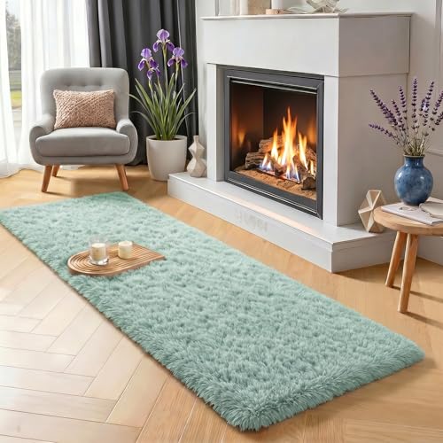 Sage Green Runner Rugs for Kids Bedroom Living Room Plush Fluffy Rug 2x6 Ft | Soft Green Carpet for Hallway, Long Bedside Rugs Non-Slip Indoor Floor Rugs for Nursery Kids Girls Room Home Decor Aesthetic - color: Sage Green, size: 2' x 6' (Runner)