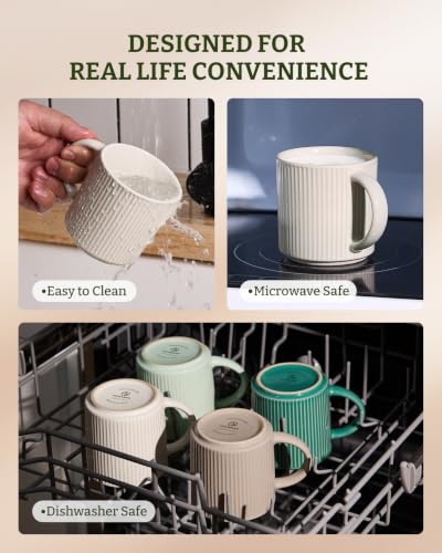 famiware Coffee Mug Set of 4, Star 12 oz Ceramic Mugs Cups Set with Handle | Stoneware Stackable Catering Cup for Coffee, Tea, Cappuccino, Latte, Microwave & Dishwasher Safe, Oat - color: Star-Oat, size: 4 Count (Pack of 1)