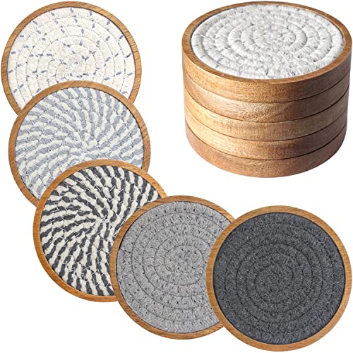 Eykao 5 Pack Coasters for Drinks Absorbent, 4.3 inches Cork Coasters for Coffee Tables, Wooden Drink Coasters for Table Protection, Cute Coasters for Kitchen, Farmhouse, Bar, and Office (Gray Series) - color: #2 Gray, size: 5 Pack