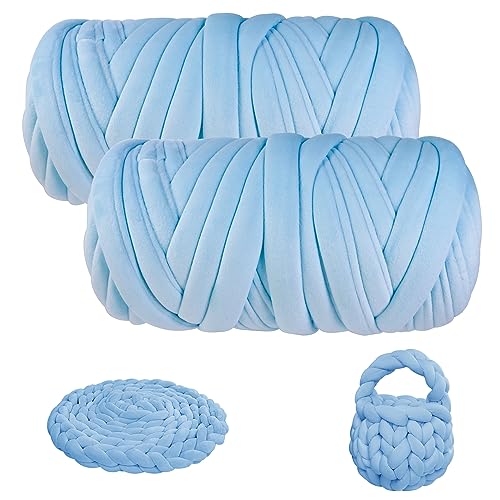Chunky Yarn for Arm Knitting, guofa 4.4LBS Soft Fleece Yarn for Throw Blanket Pillow, Hand Knitting Bag, Cat Bed and DIY Home Decorations - color: Light Blue, size: 74 Yards