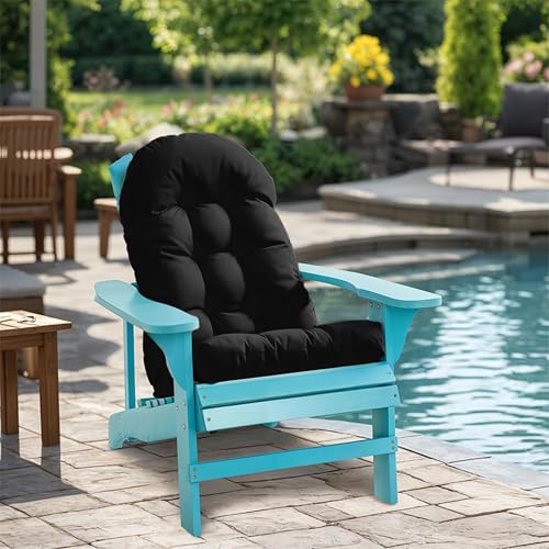 Adirondack Chair Cushion, Rocking Chair Cushion 44x19.4x4 inch, High Back Patio Cushions of Upper and Lower with Ties, Sunscreen and Fade-Resistant (Black, 2) - color: Black