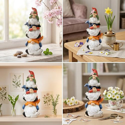 Hodao Spring Gnome Decor Statue, Resin Three Wise Gnomes Figurine with See No Evil Hear No Evil Speak No Evil Design, Cute Tiered Tray Shelf Table Accent, Year Round Gift - style: Three Wise Gnom