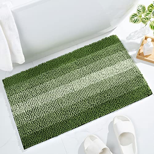 Green Bathroom Rug Set 2 Piece, Chenille Non Slip Bath Mat Set, Absorbent Shower Rug and Bath Room Floor Mats, Quick Dry Bathmat Bathroom Decor Accessories for Tub, 16" x 24" - color: Green, size: 16" x 24" (2pcs)