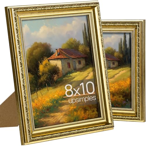 upsimples Vintage 8x10 Picture Frame, Antique Gold Frames, 2 Pack | Gold Picture Frames, Fits 8 x 10 Photos, Elegant Vintage Design, Wall or Tabletop Decor, for Wedding or Family Memorie - color: Gold, size: 8x10