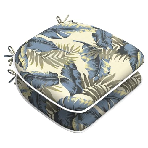 LVTXIII Outdoor Chair Cushions Set of 2, Patio Seat Cushions D16xW17 with Ties, Water Repellent Chair Pads for Patio Furniture Garden Use, ‌Lush Palm Blue - color: ‌lush Palm Blue, size: 2 Count (Pack of 1)