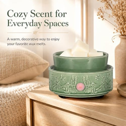 3-in-1 Wax Melt Warmer for Scented Wax, Hummingbird Ceramic Wax Warmer | Fragrances Candle Oils, Home Fragrance Burner,Electric Candle Warmer for Mom Women(Green) - color: Green Hummingbird