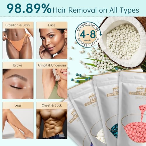 Lifestance Waxing Kit for Women & Men - L3 VelviMint Digital Warmer | Silicone Wax Pot Liner, Hair Removal Kit with 14.1oz Hard Wax Beads & Oil Spray, Professional for Brazilian Bikini Face Leg - color: Chic Enhanced LCD (VelviMint) Kit