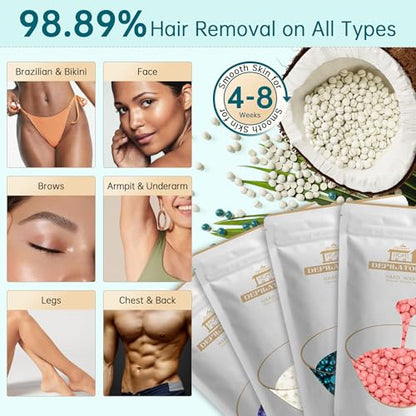 Lifestance Waxing Kit for Women & Men - L3 VelviMint Digital Warmer | Silicone Wax Pot Liner, Hair Removal Kit with 14.1oz Hard Wax Beads & Oil Spray, Professional for Brazilian Bikini Face Leg - color: Chic Enhanced LCD (VelviMint) Kit