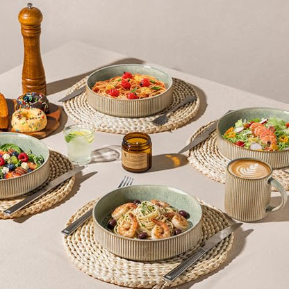 GBhome 7.5 Inch Pasta Bowls Set of 4, Ceramic Salad Bowls, Sage Desert | Double Reactive Glaze Bowls for Pasta, Noodles & Fruit, Scratch Resistant, Microwave & Dishwasher Safe - color: Sage Desert, size: Set of 4