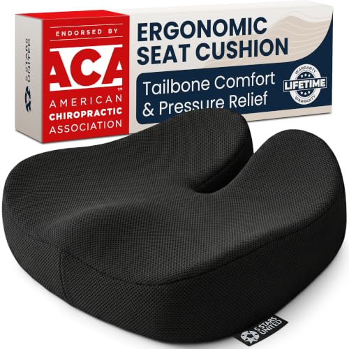 5 STARS UNITED Seat Cushion - Memory Foam Chair Pad for Tailbone Pain Relief - Ergonomic Support for Coccyx, Sciatica & Butt - Office, Desk & Gaming Chair, Car Seat, Wheelchair, Black Mesh - color: Black, size: XX-Large