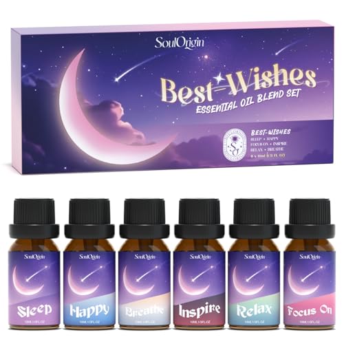 Soulorigin Essential Oil Blends, Essential Oils for Diffusers for Home, Best-Wishes Kit Scent Diffuser Oil, Use for Soap Candle Making- Sleep, Happy, Breathe, Inspire, Relax, Focus On - color: Blend