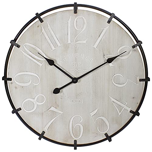 Northlight Country Rustic Metal and Wood Round Wall Clock - 23.5" - Black