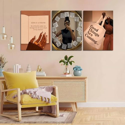 Yudinbin Black Girl Wall Art Set of 3, African American Woman 16x24 Framed | Fashion Abstract Black Woman Canvas Prints Add Bold Modern Style to Living Rooms, Bedrooms, Offices, and Gallery Walls - color: black woman canvas, size: 24L" x 16W"