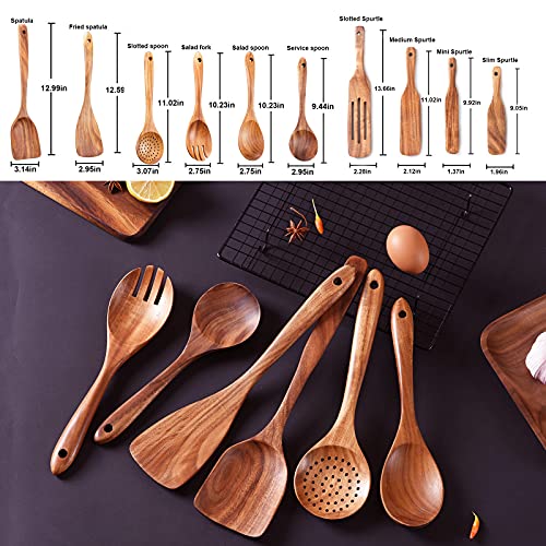 Wooden Spoons for Cooking,GUDAMAYE 10 PCS Wooden Kitchen Utensils Set,Wooden Cooking Utensils For Non-stick Pan,Teak Wood Utensils Set,Spurtles Kitchen Tools As Seen On Tv - size: 10 PCS