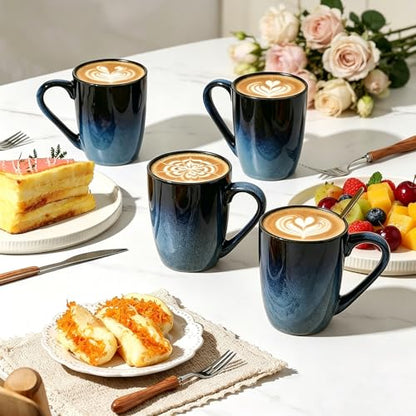 MONITO 14oz Ceramic Coffee Mugs Set of 6,Ice-Snow Blue Mugs with Handle | Perfect for Latte, Cappuccino, Tea & Cocoa, Ideal Reusable Drinking Cups for Home, Kitchen & Office Daily Use - color: Ice-snow Blue(14oz)