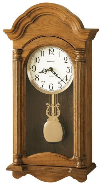 Howard Miller Dearborn Wall Clock II 549-516 – Golden Oak Finish, Antique Home Décor, Polished Brass Pendulum Bob, Volume Control, Quartz, Dual-Chime Movement - style: Dearborn II