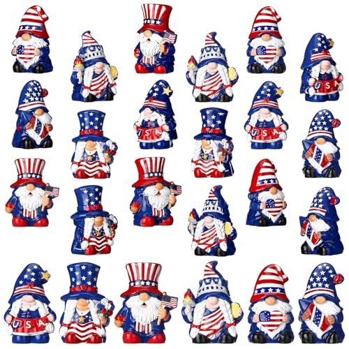 Yaomiao 60 Pcs Mini Resin 4th of July Gnomes Figurines Bulk Small Resin Patriotic Gnome Miniature Gnomes USA America Independence Day Decoration for Table Landscape Tiered Tray Decor - style: Independence Day