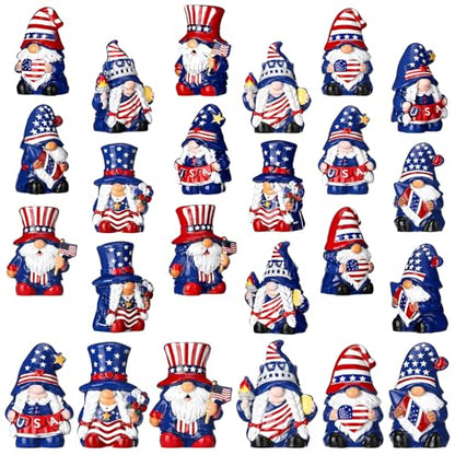 Yaomiao 60 Pcs Mini Resin 4th of July Gnomes Figurines Bulk Small Resin Patriotic Gnome Miniature Gnomes USA America Independence Day Decoration for Table Landscape Tiered Tray Decor - style: Independence Day