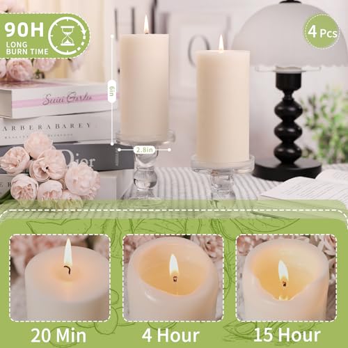 White Rustic Pillar Candles,Non-Toxic Soy Wax Candle, 2.8x6 Inch, 4 Pack | 360H long clean burning, natural, unscented smokeless, dripless farmhouse candle for home, wedding, dinner table, emergency - color: White, size: 2.8x6 inch