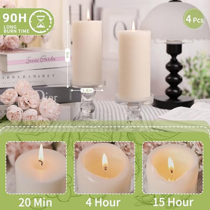 White Rustic Pillar Candles,Non-Toxic Soy Wax Candle, 2.8x6 Inch, 4 Pack | 360H long clean burning, natural, unscented smokeless, dripless farmhouse candle for home, wedding, dinner table, emergency - color: White, size: 2.8x6 inch