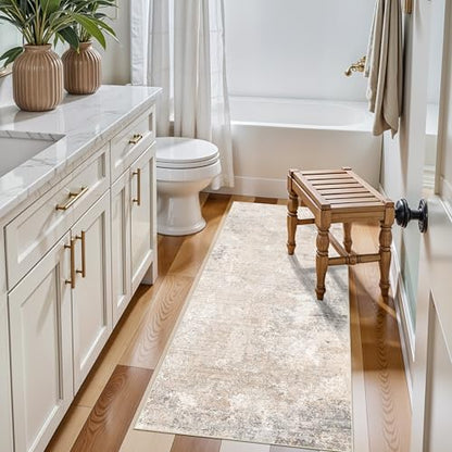 2x5 Washable Kitchen Rug Runner – Non-Slip Abstract Modern Neutral Small Rug for Bathroom, Hallway, Bedroom, Laundry Room, Entryway – Soft Low-Pile Thin with Rubber Backing (Beige Grey, 2x5) - color: Beige Grey, size: 2' x 5' (Rectangular)