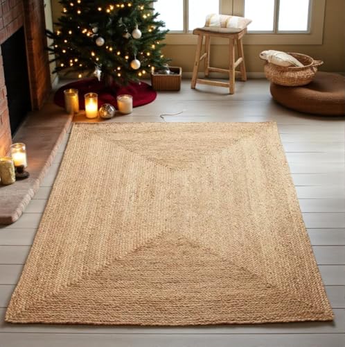 MDS® 1 PC Handwoven Braided Jute Area Rug 4ft x 6ft Rectangular - 100% Natural Burlap Reversible Accent Rugs for Home Decor, Living Room, Doormat, Kitchen, Entryway Rug, Rustic, Farmhouse (4'x6') - color: Natural-rectangle, size: 4ft x 6ft