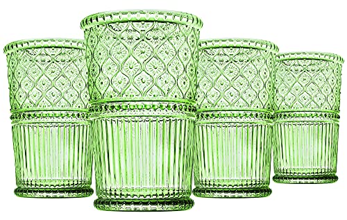 Godinger Highball Drinking Glasses, Tall Glass Cups, Vintage Decor, Water Glasses, Cocktail Glasses - Claro Collection, 12oz, Green, Set of 4 - color: Green, size: 12 fl oz