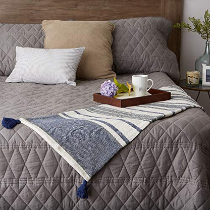 DII New Traditional, 2-Tone Chevron Stripe Throw, 50x60, Navy - color: Navy