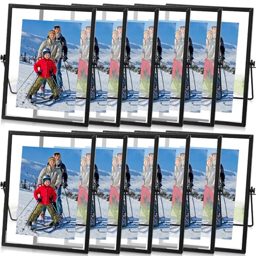 12 Pack 6 x 8 Inch Black Floating Frame for Photo 4 x 6 Inch, Glass Floating Picture Frame Collection Vintage Metal Minimal Ornate Easel for Wedding Gift Pictures Photos Desk Tabletop Display - color: Black, size: 4 x 6 Inches