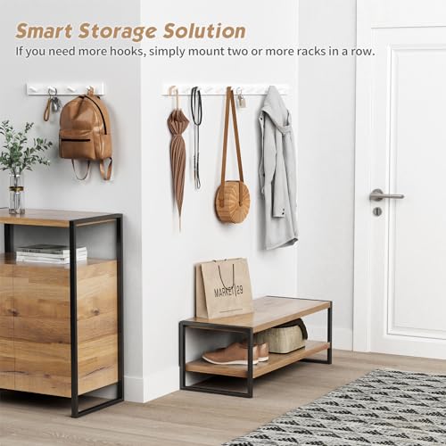 Forbena White Coat Hooks Wall Mount for Hanging 4 Pack, 16 Inch Wood Entryway Coat Rack Wall Mounted Heavy Duty, Modern Large Wall Hooks for Hats Kids Clothes Bags Purses Caps Closet - 16 Hooks - color: Bamboo White