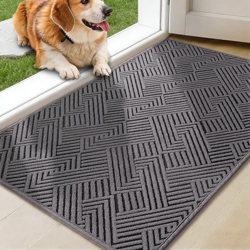 Dirt Trapper Door Mat 20" x 32", Non-Slip Washable Entrance Mat, Dirt Resistant and Absorbent Welcome Mat, Low Profile Floor Mat for Front/Back Door, Entryway, Grey - color: Dark Gray, size: 20"x32" (Rectangular)