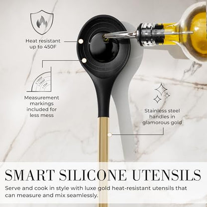 Styled Settings Black and Gold Cooking Utensils Set, 7-Piece, Black & Gold | Nonstick Silicone Cooking Utensils Set with Gold Utensil Holder, White and Gold Kitchen Accessories for Modern Kitchens - color: 7 Piece Black & Gold