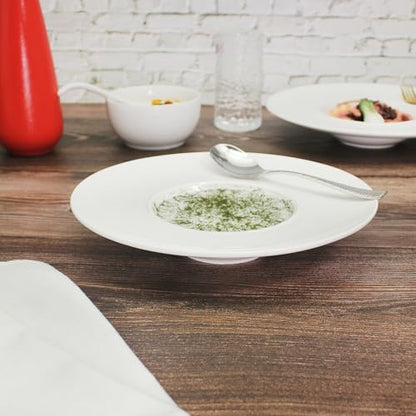 Ceramics Rimmed Soup Bowls 8.6 oz, White 11 inch Exquisite small soup plate Set of 4, Pasta plates With Rim is the best choice for hotels, kitchens, fine restaurants and gourmets - color: White, size: 11 Inch-8.6 oz