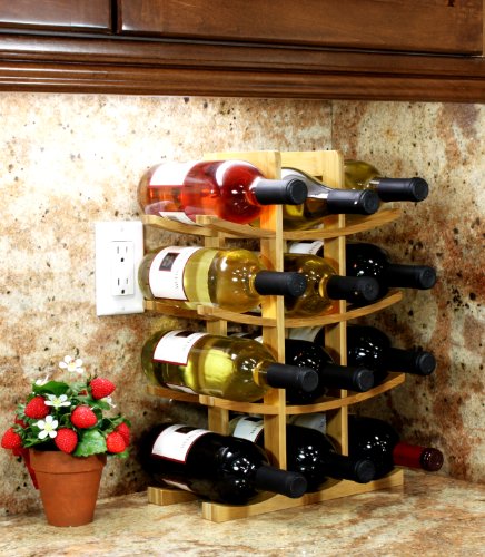 Oceanstar WR1149 12-Bottle Natural Bamboo Wine Rack , Red, 15.75 x 5.75 x 1.75 inches
